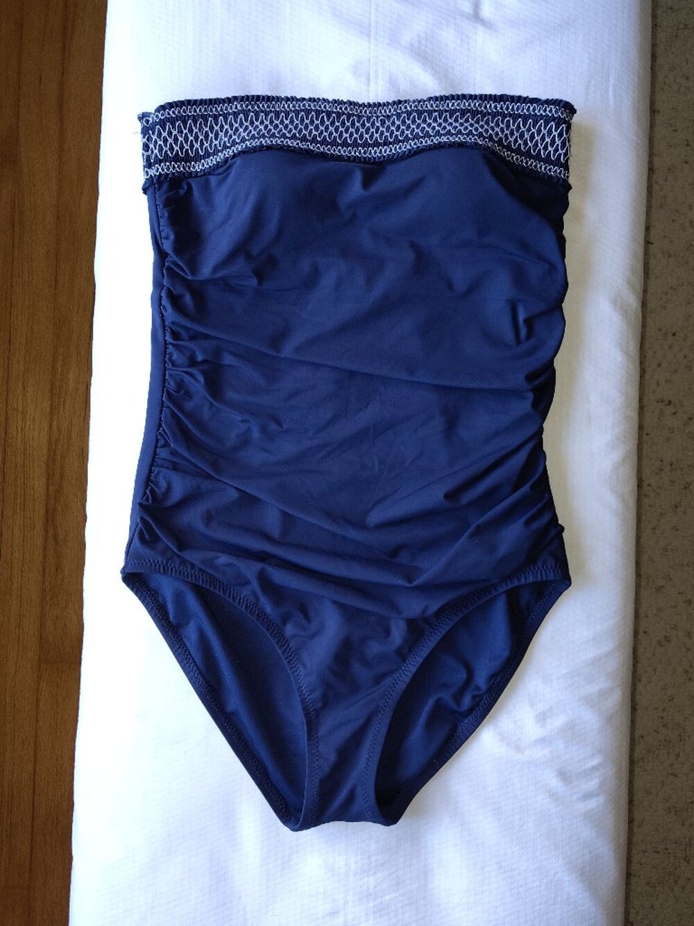 Lands End Navy Bandeau Swimsuit 8 Long Torso Tall